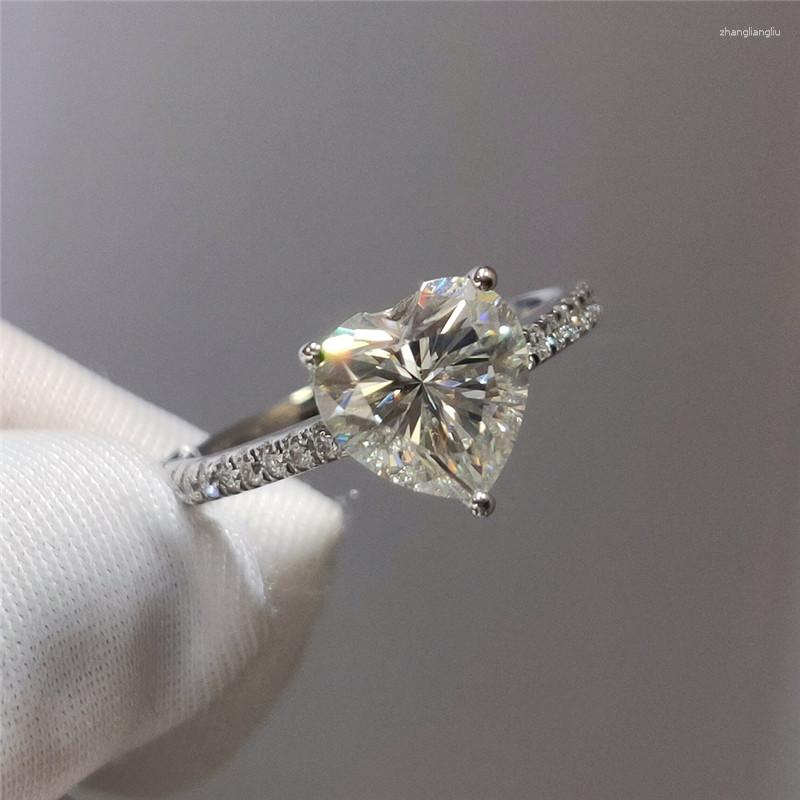 

Cluster Rings Real 18K White Gold Excellent Cut Diamond Test Passed 2 8 8mm D Color Heart Moissanite Wedding Ring Female Jewelry