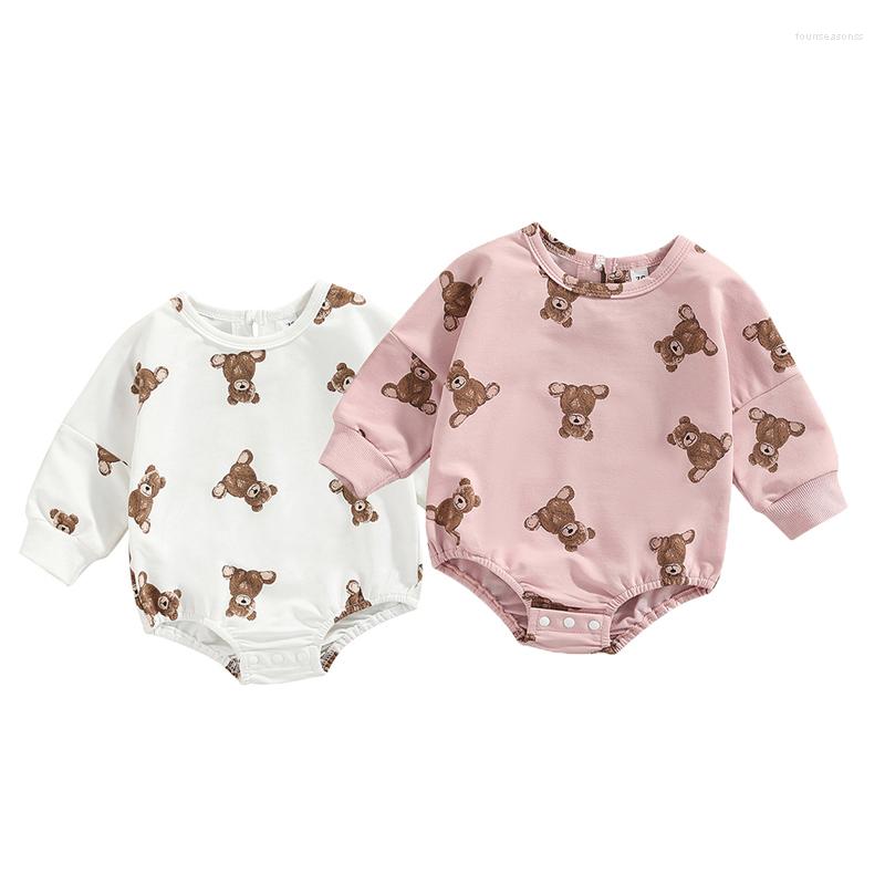 

Rompers 0-24M Born Infant Cartoon Bear Print Romper Baby Boy Girl Round Neck Long Sleeve Loose Fit Jumpsuit, Pink