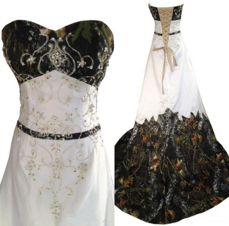 

2019 Camo Wedding Dresses New A Line Beaded Laceup Backless Sweetheart Embroidery Court Train Camo Bridal Gowns Plus Size Real Im8260406, Ivory