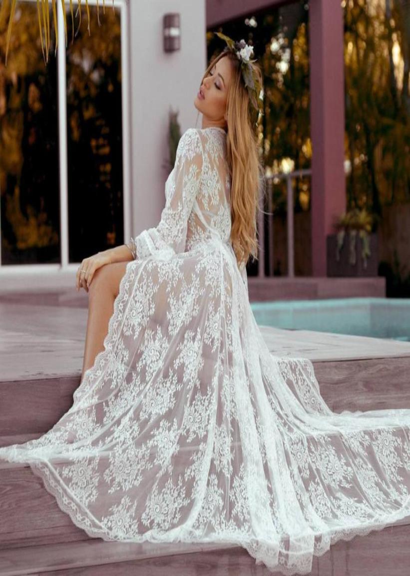 

Maternity Dresses Pregnancy Tulle Long Robe Loose Lace Dress Solid White Black Maxi For Po Shoot VNeck Baby Showers1931575