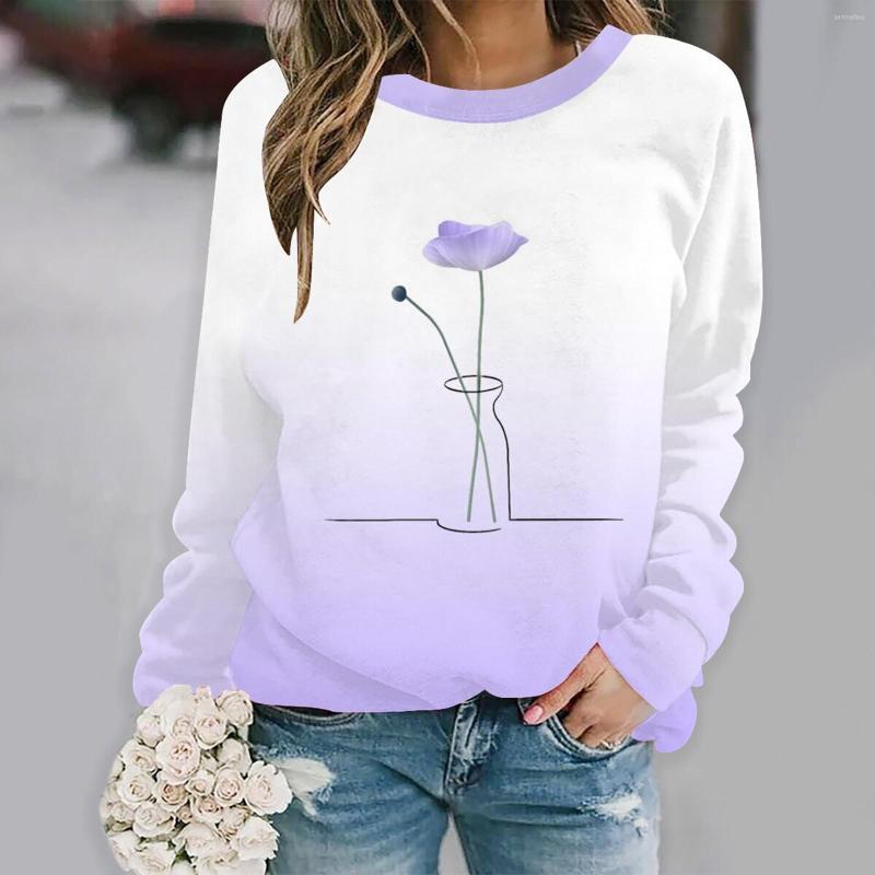 

Women's Hoodies In Sweatshirt Flower Print Round Neck Womens Sweat Shirts Long Sleeve Loose Sweater Women's Clothing, Pink