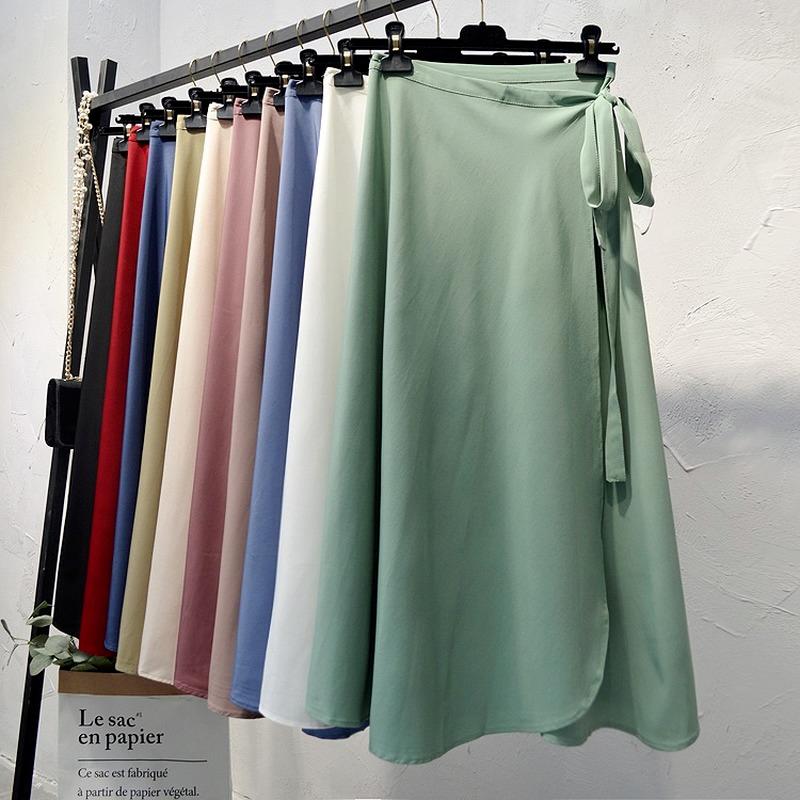 

Skirts Summer Bohemian One-Piece Sashes Long Wrap Skirt Side Split Ruffled Chiffon Beach Ankle 2023 Woman, Mgn