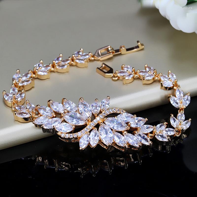 

Link Bracelets ThreeGraces Gorgeous Cubic Zirconia Gold Color Luxury Dubai Bridal Party Bracelet For Women Prom Dress Jewelry Accessories