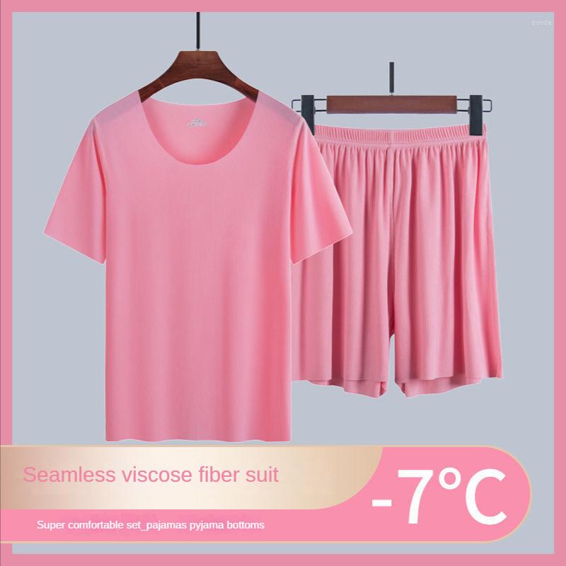 

Women's Sleepwear Pajamas Sets Summer Thin Women's Ice Silk Cozy Pajama Short Sleeve Round Neck Fashion No Trace Casual Home Clothing, White