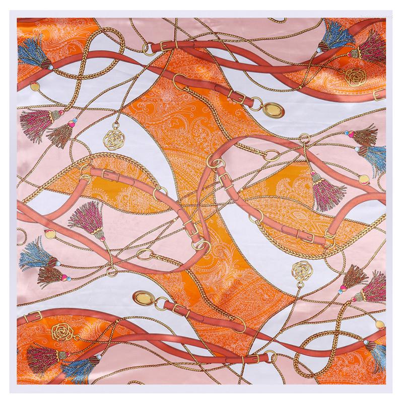 

Scarves POBING Luxury Tassel Rope Print Head Hijab Bandana Women Satin Silk Scarf Shawl Foulards Femme Square Wraps 90 90CM