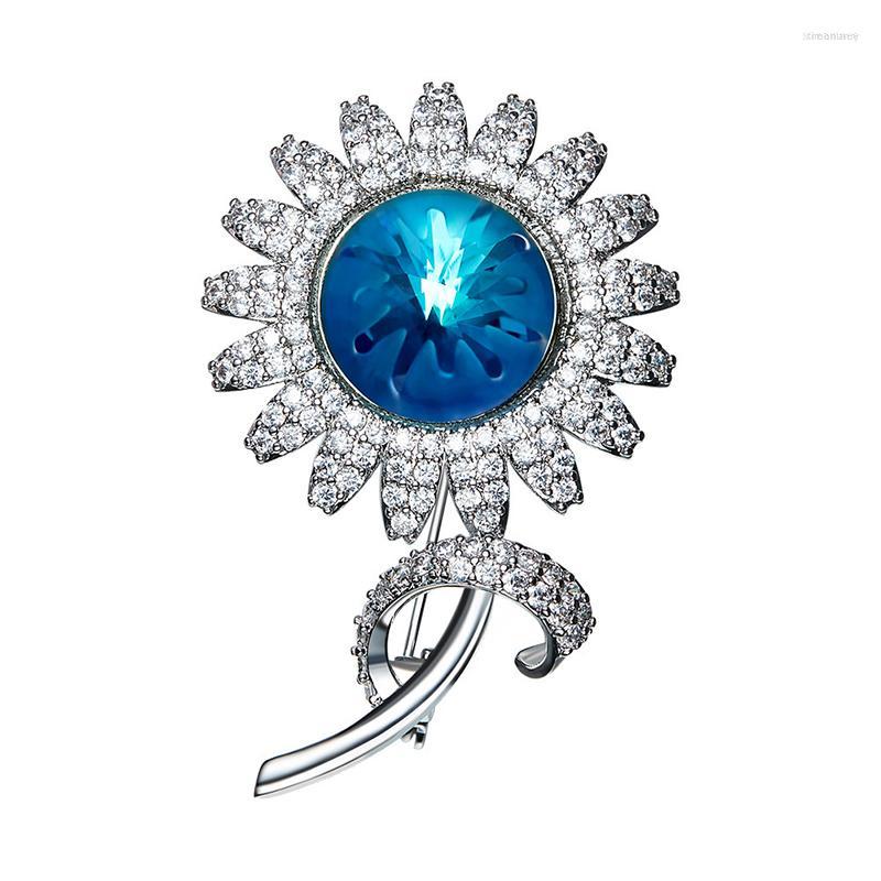 

Brooches COCOM Fashion Rhinestone Sunflower With Austrian Crystals Clothing Pins For Women Wedding Accessories High Quality Gift