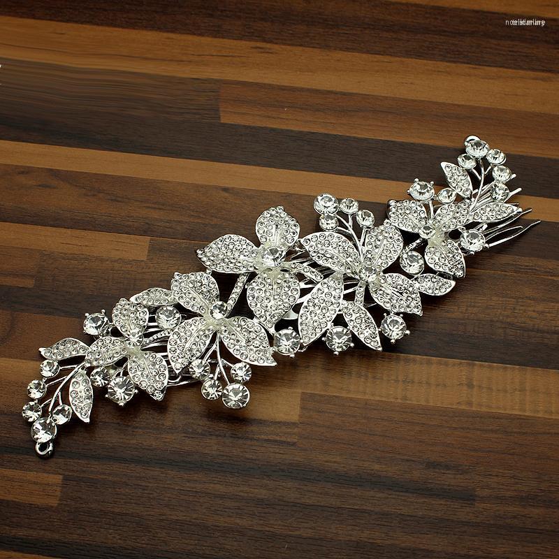 

Hair Clips Long Luxury Crystal Bride Comb Clip Flower Rhinestone Combs Wedding Accessories Bridal Headdress Pageant Headpiece