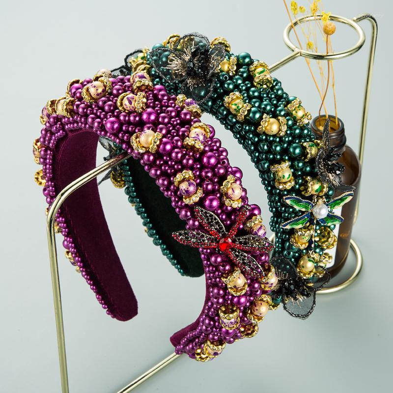 

Hair Clips & Barrettes Luxurious Baroque Full Color Pearl Headband For Woman Elegant Rhinestone Dragonfly Hairband Female Party Accessory He