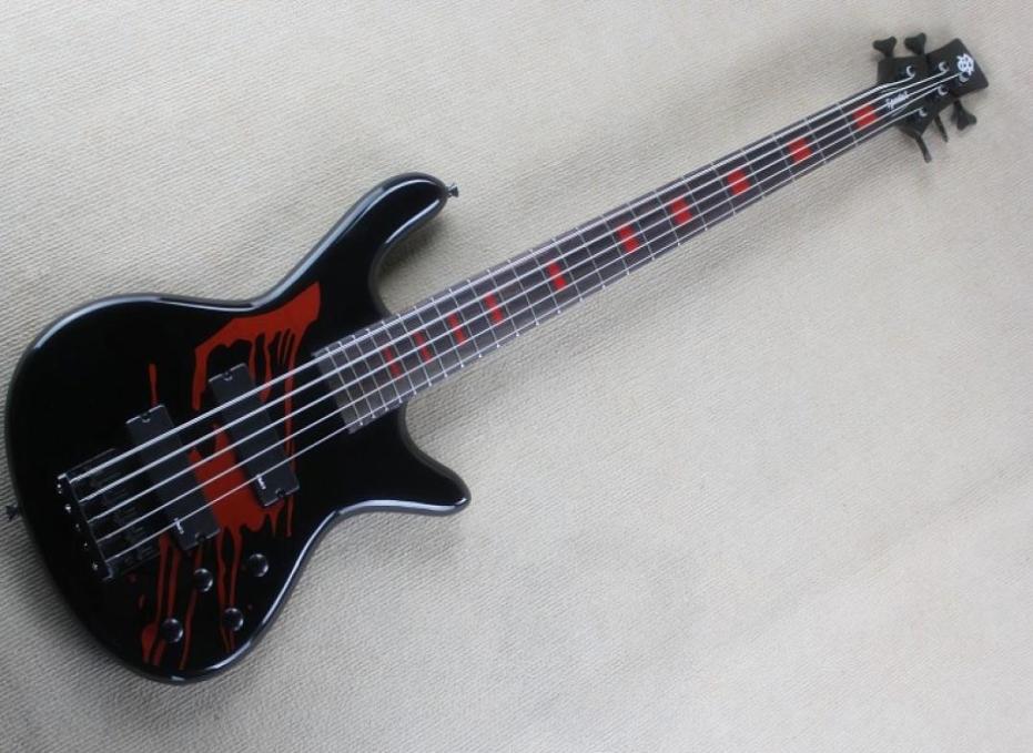 

Factory Custom 5 Strings Black Electric Bass Guitar with Red PatternBlack HardwaresRosewood FingerboardOffer Customized4824591