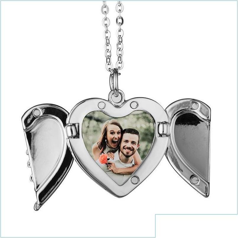 

Pendant Necklaces Sublimation Blank Angel Wings Locket Po Pendants Fashion Transfer Printing Jewelry Consumables Style Drop Delivery Dh4Fs
