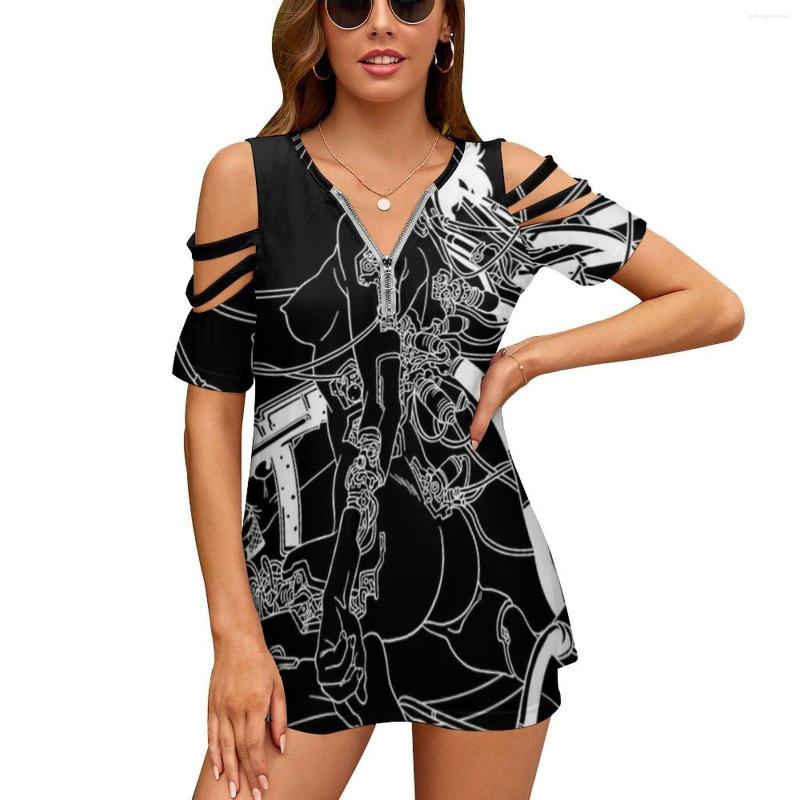 

Women's T Shirts Ghost Soldier Women'S T-Shirt Summer Fashion Print Floral V-Neck Zipper Tshirt Hollow Pullover Ladies Top In The Shell, Nz150