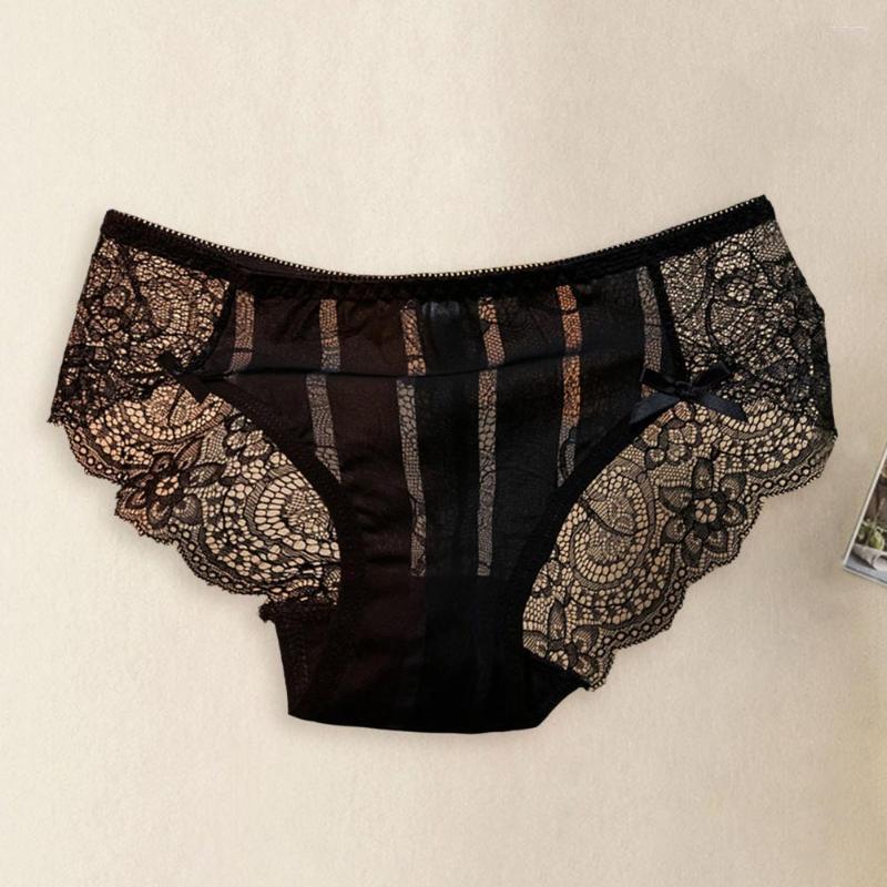 

Women's Panties Women Breathable Low Waist Cotton Crotch Translucent Sexy Lace Tulle Hollow Out Female Briefs Lady Underpants Underwear, Black