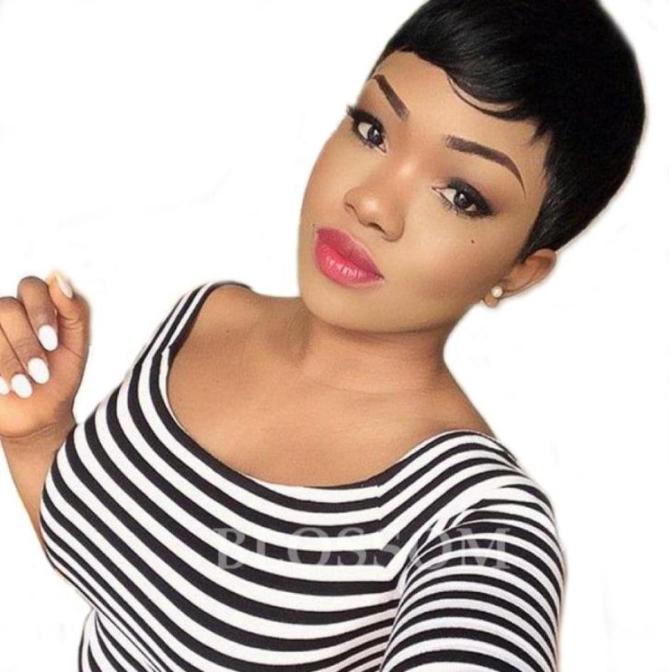 

Unprocessed Human wig Hair Lace Front Wigs glueless Black Women Short Pixie Cut Wigs Soft Bob Human None Lace Brazilian hair wig928749178, Dark brown