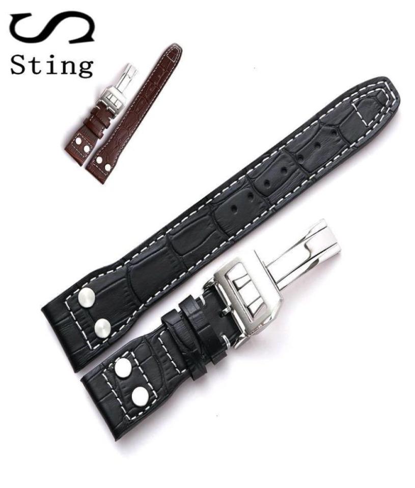 

High Quality Genuine Soft Calf Leather Watch Band Strap For Iwc Mark 17 Series Watch Band 20 22mm Belt Bracelet With Rivet T1907055266191