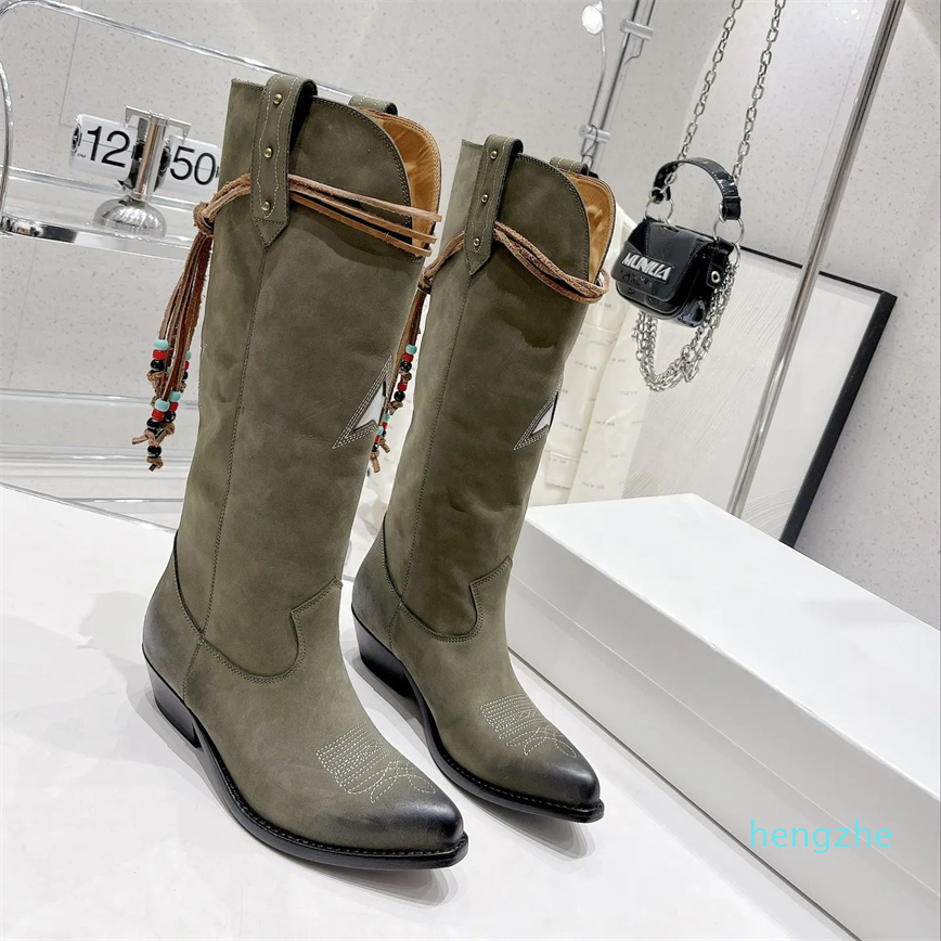 

Western Cowboy Fashion Boot Designer Women Platform Embroidered Calfskin Motorcycle Boots Walk Show Roman Boots, Colour 4