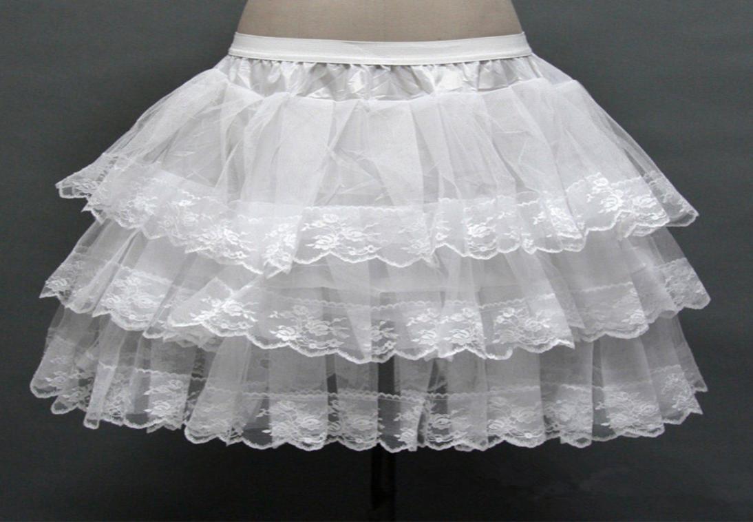 

3 Layers Hoopless Lace Petticoat Women Short Petticoats A Line underskirt Bridal crinoline Petticoat6641011, Black