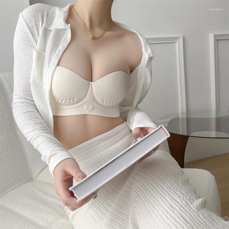 

Bras Women's Underwear Sexy Solid Color Brassierer Girls' Fashion Push Up Bra Female No Steel Ring Back Lingerie, Coffee single piece