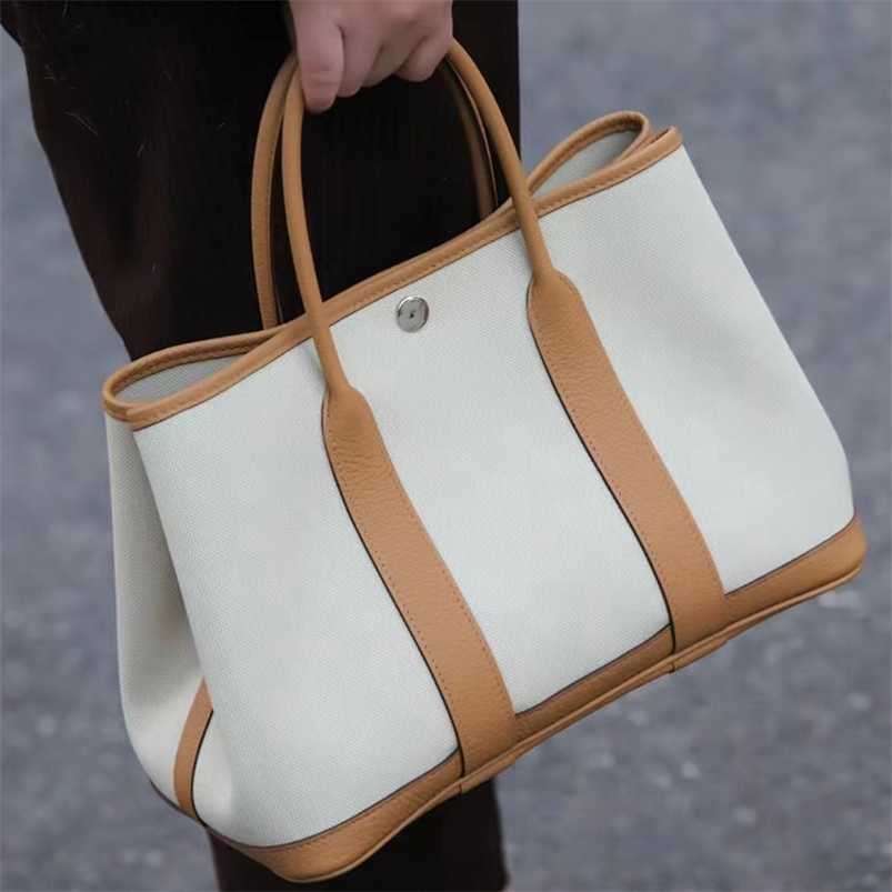 

Totes 7a H ermess Garden Party Handbag Genuine Leather Canvas with contrasting colored top layer cowhide leather for commuting leisure large capacity portabl, Dark grey5