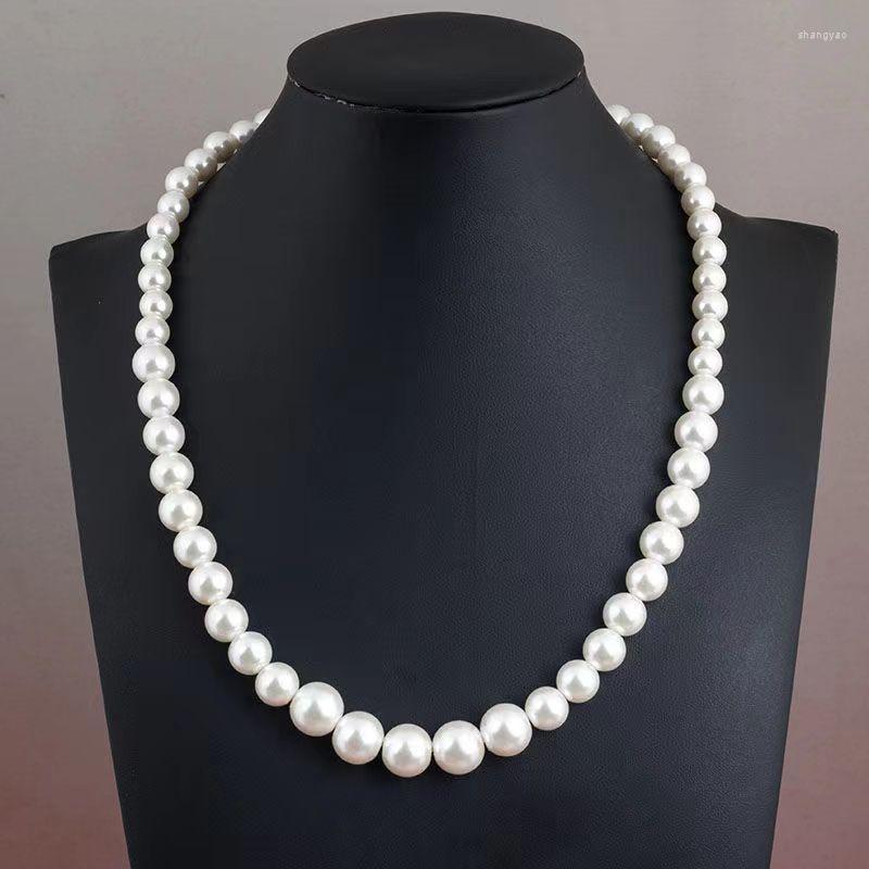 

Chains 925 Sterling Silver Fashion Simple White Pearl Stud Necklace Beads High Quality Round PearlJewelry Wholesale
