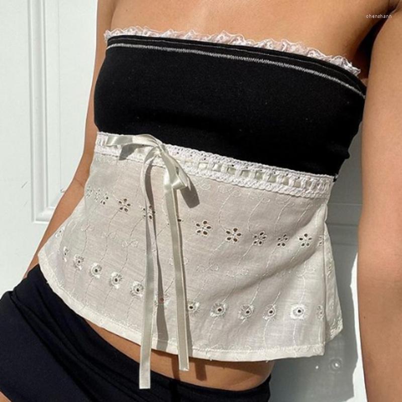 

Women' Tanks Women' Tops Summer Backless Camis Retro Cute Lace Trim Strapless Tube Sleeveless Off Shoulder Crop Chic Y2K Vintage Tie, Black