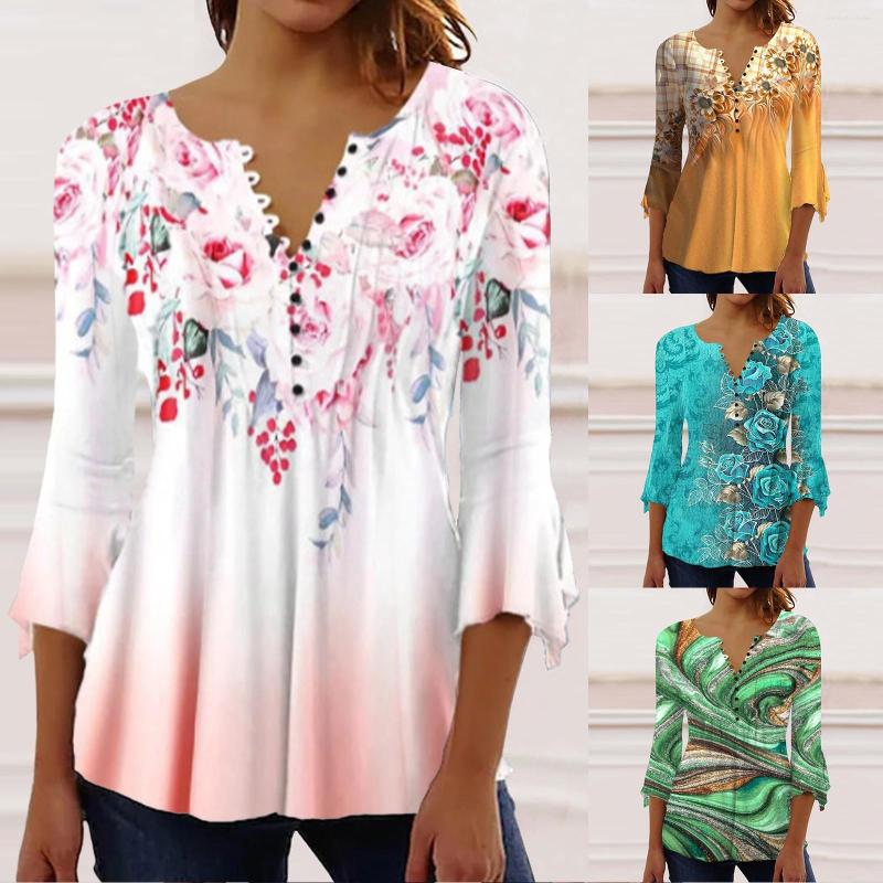

Women' T Shirts Women' Mid Length Sleeve V Neck Slim Fit Printed Top, Pink