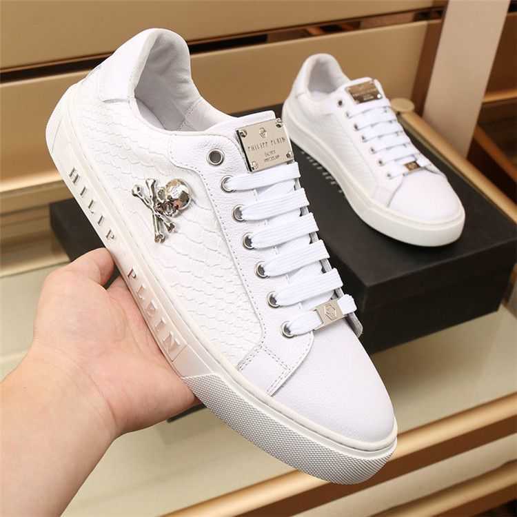 

2023 New European Station PP Men's Shoes Summer Casual Board Shoes Men's Versatile Breathable Genuine Leather Skull Head Small White Shoes, Black