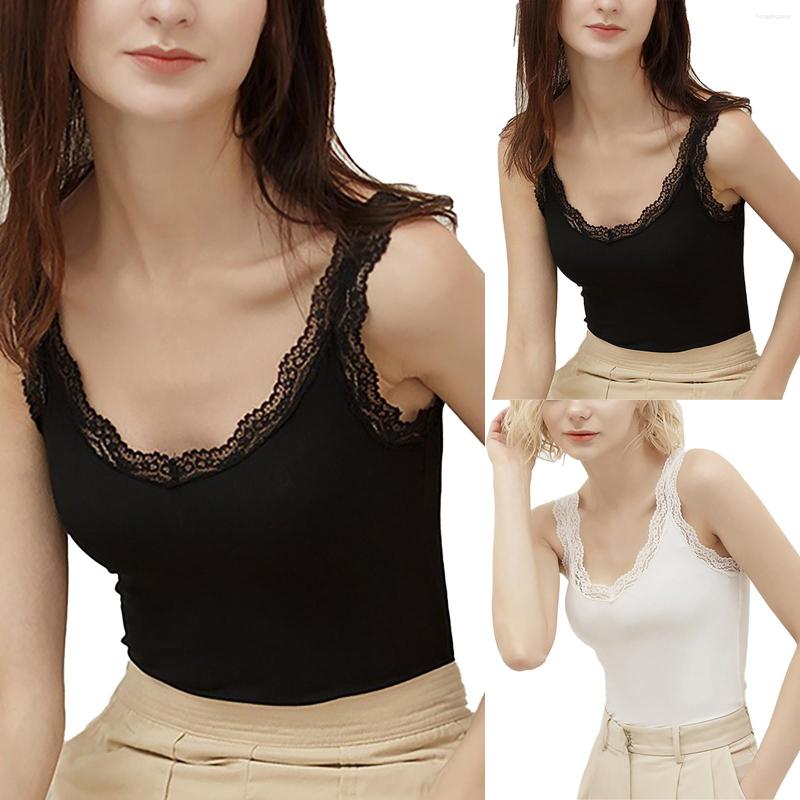 

Women' T Shirts Women' Solid Color Sexy U Neck Lace Patchwork Halter Top, Black