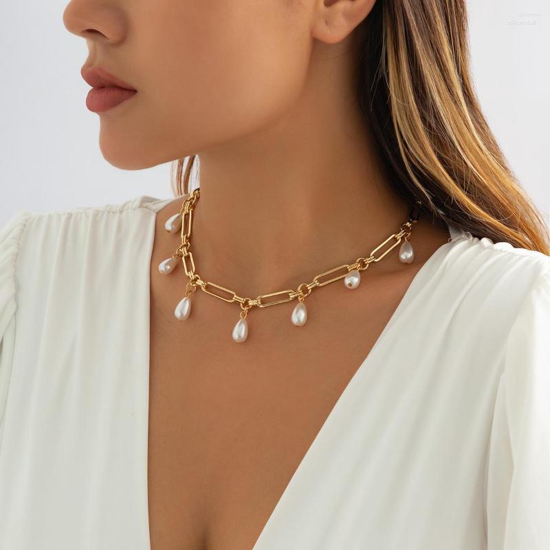 

Pendant Necklaces TAUAM Punk Water Drop Beaded Pearl Choker Necklace For Women/Men White With Beads Fashion Neck Jewelry