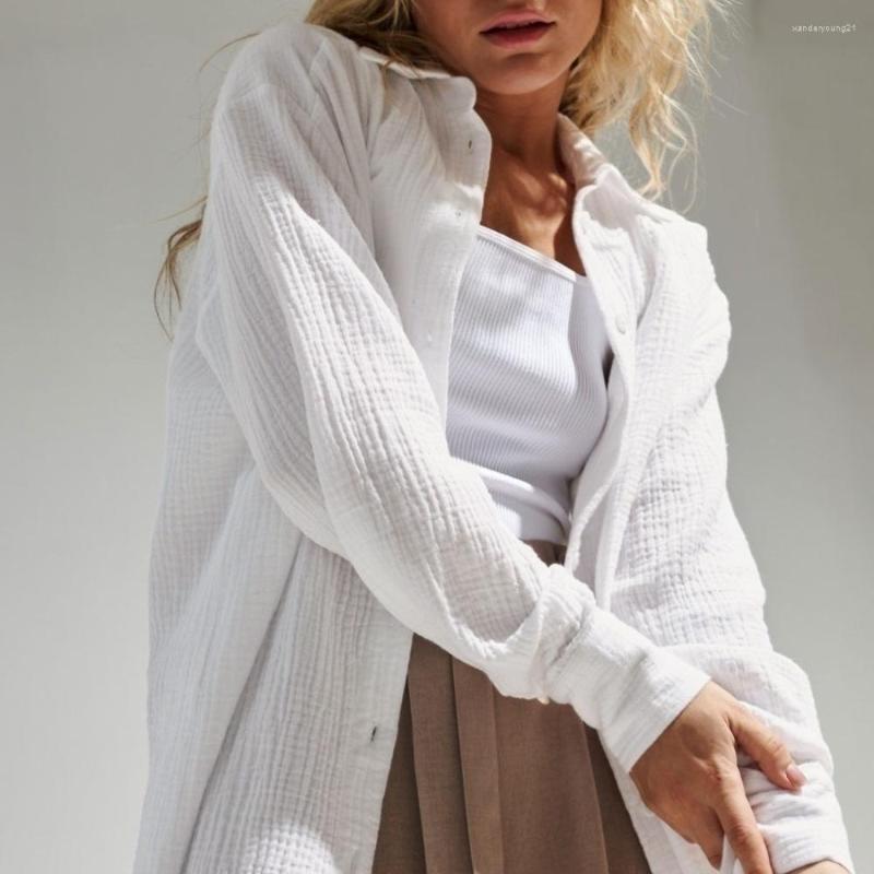 

Women' Blouses VOLALO Cotton Long Sleeve Sun Breathable Shirts Summer Loose Solid Tops Women Shirt Office Lady Female Blouse Chic Outerwear, White