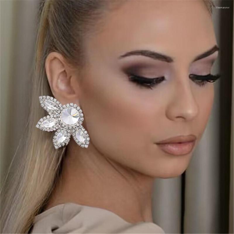 

Dangle Earrings Gorgeous Rhinestone Big Round Stone Flower Stud Drop Jewelry For Women Crystal Acrylic Geometric Leaf
