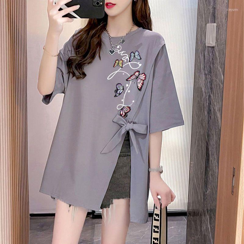 

Women's T Shirts Vintage Loose Women Fashion Butterfly Print Half Sleeve T-shirt Casual Design Oversized Tops Summer Trend Thin Tshirt, White