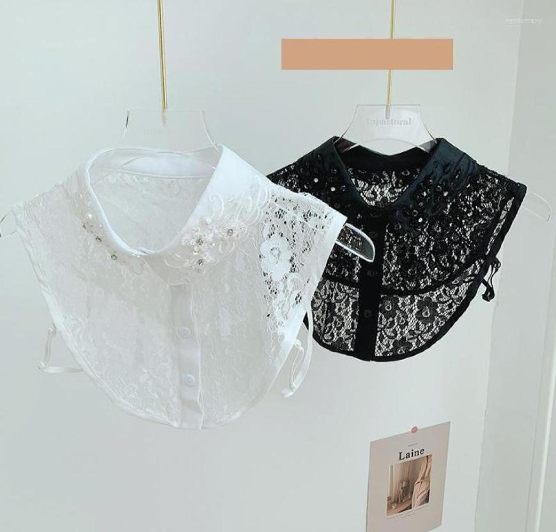 

Bow Ties Women Lace Fake Collar Blouse Beads Shirt False Detachable Lapel Top Tie Clothes Accessories7509216