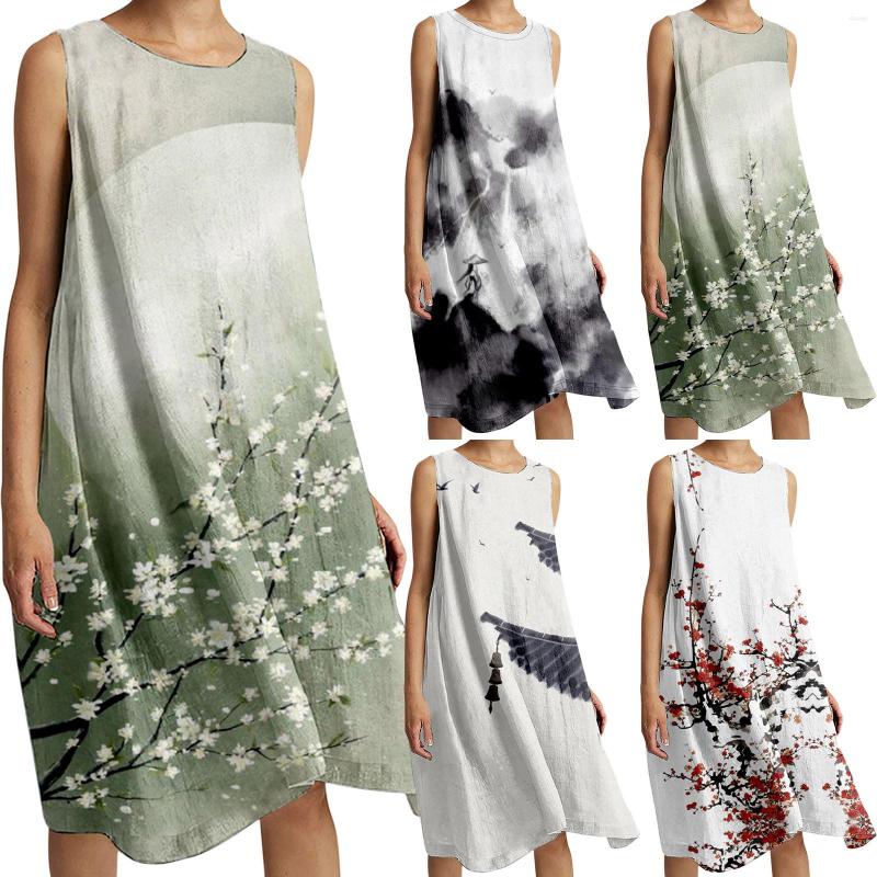 

Casual Dresses Women'S Loose Stretch Linen Comfortable Beach Dress Deep Printed Long Pocket Maxi For Women, Hot pink