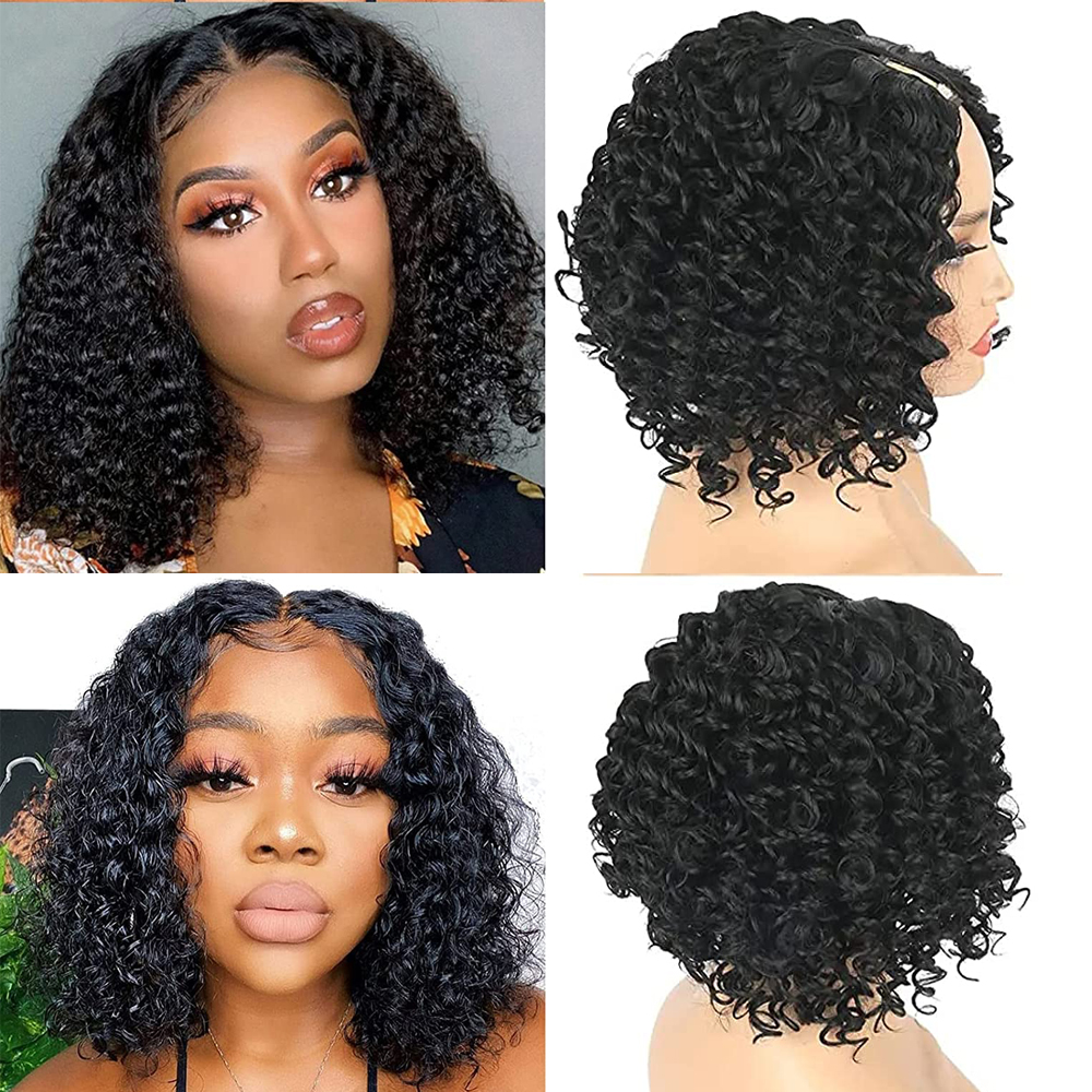 

Curly U Part Bob Wig for Black Women Glueless Wig 16Inch Short Black Curly U Part Hair for Women Daily Use, Natural color
