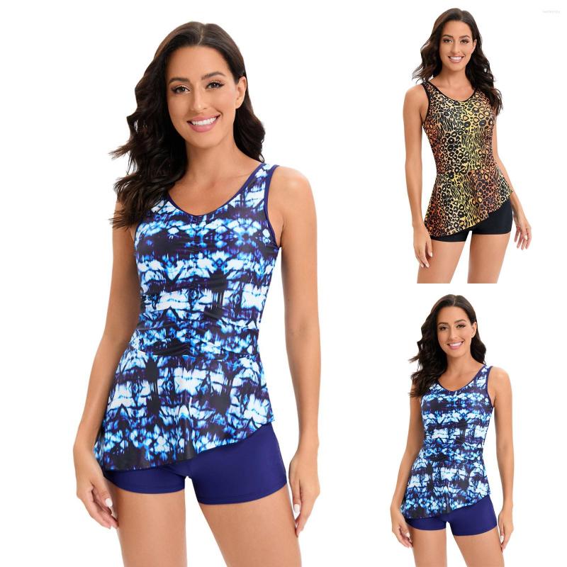

Women' Swimwear Split Flat Angle Tankini Swimsuit, Brown