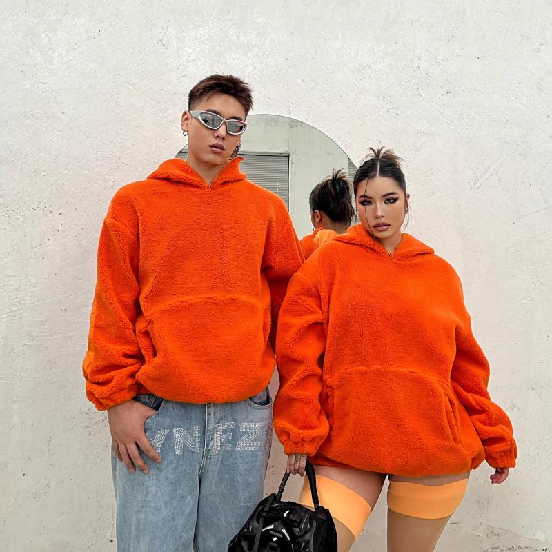 

Women's Hoodies European And American Loose Imitation Cashmere Thickened Street Men's Pullover Hooded Sweater, Orange