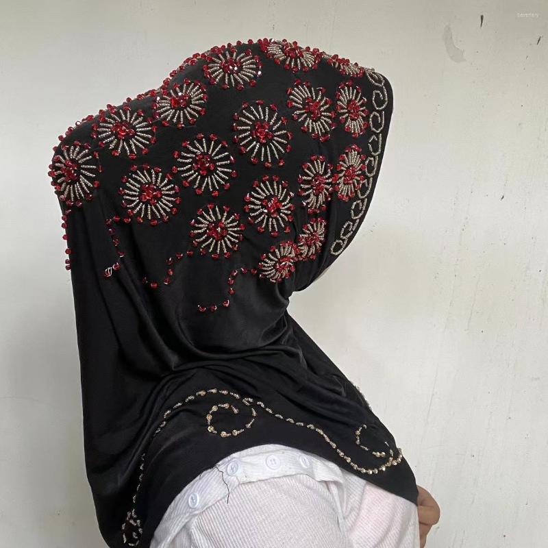 

Ethnic Clothing 2023 Beading Decor Muslim Handmade Instant Hat Black Hijabs