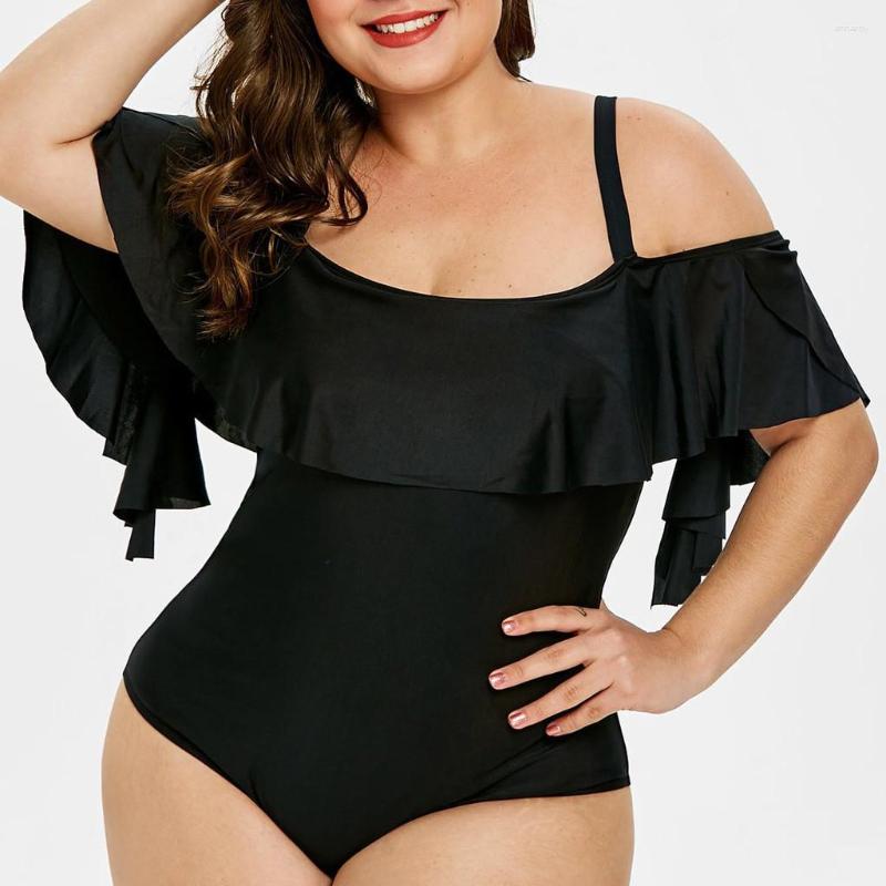 

Women's Swimwear European American Halte One-Piece Swimsuit Hollow Out Triangle Flounces Women, Black