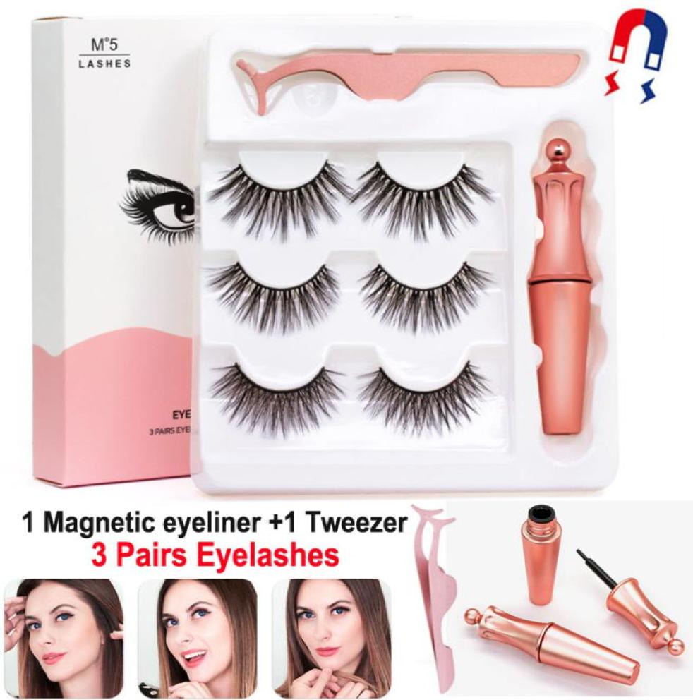 

Magnetic Eyelashes with Eyeliner and Tweezer 3 Pairs 5 Magnetic False Eyelashes Liquid Eye liner Makeup Set Reusable eyelash No Gl6410307