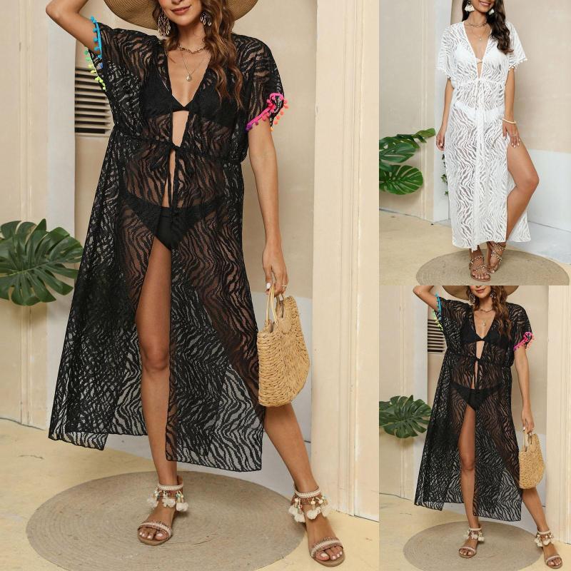 

Women's Swimwear Women's Sexy Lace Waist Strap Beach Bikini Top Up Cardigan, White