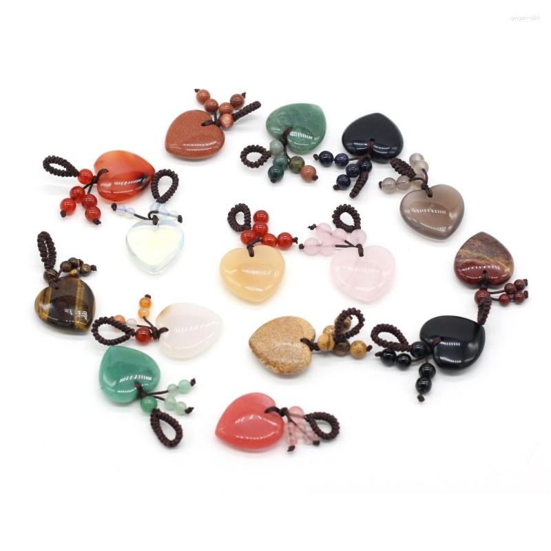 

Pendant Necklaces Heart Keychain Natural Rose Quartz Opal Agate Stone MakingDIYJewelry Handbag Purse Household Charm Gift Ornament 25x25mm