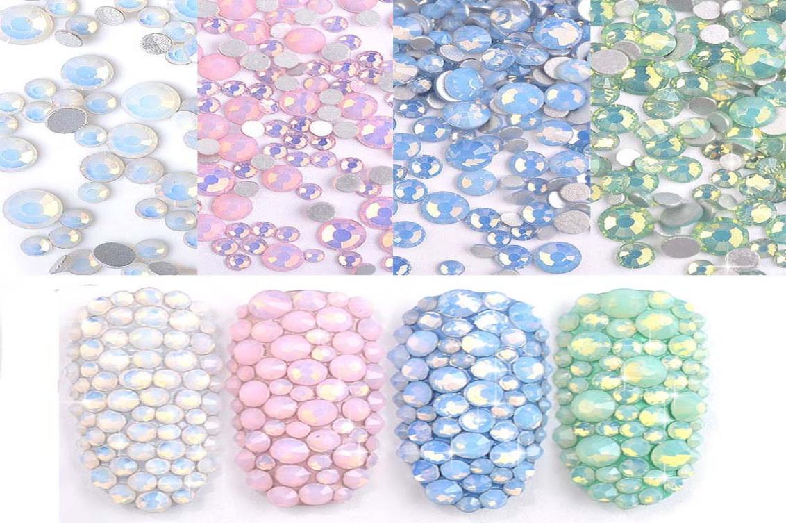 

350pcs Mixed Size ss4ss20 BlueGreenPinkWhite Opal 3D Crystal Nails Art RhinestoneFlatback Glass Nail art Decoration2859592