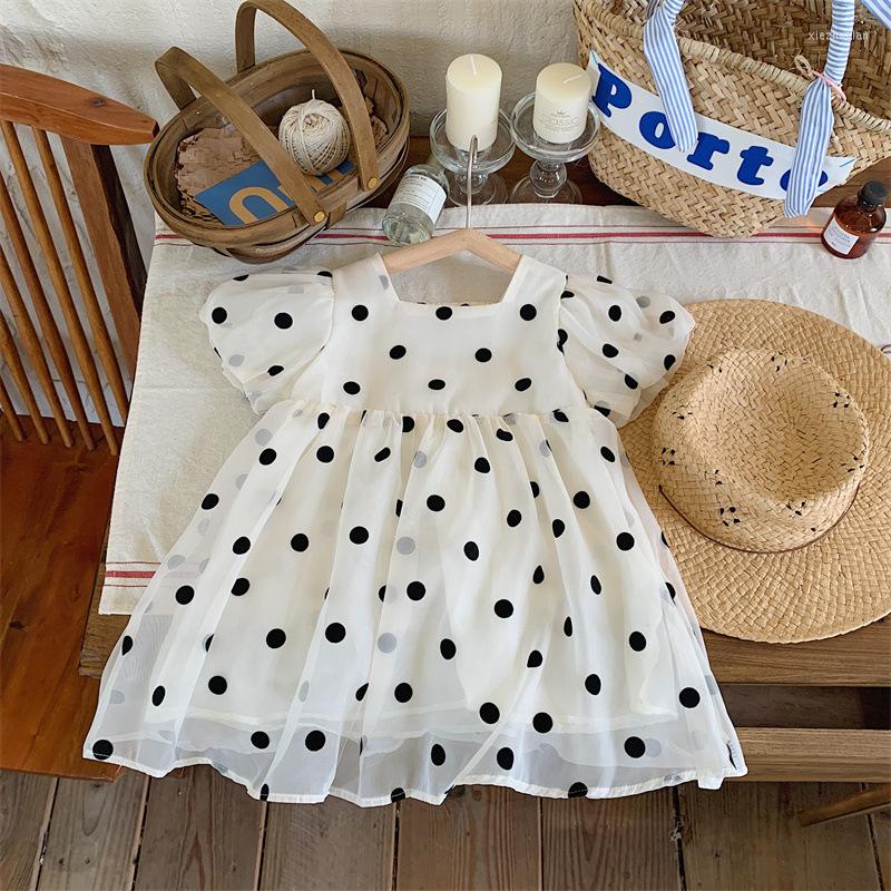

Girl Dresses Girls' Dress 2023 Summer Fashion Korean Edition Bubble Sleeve Retro Style Polka Dot Princess Boutique Clothing
