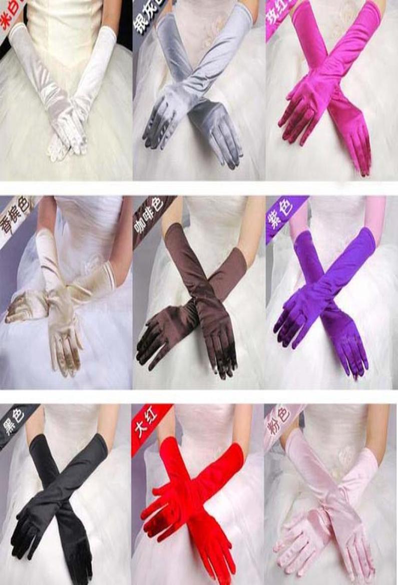 

Elegant Women Evening Party Opera Bridal Wedding Satin Arm Hand Sleeve Long Gloves Simple Design White Black Red Pink Purple Royal8044140, Ivory