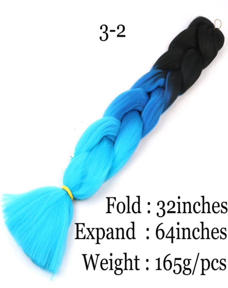 

Ombre Three Color Synthetic Jumbo Braiding Hair 165g Folded 32inch High Temperature Crochet Braids Hair Extensions9232799