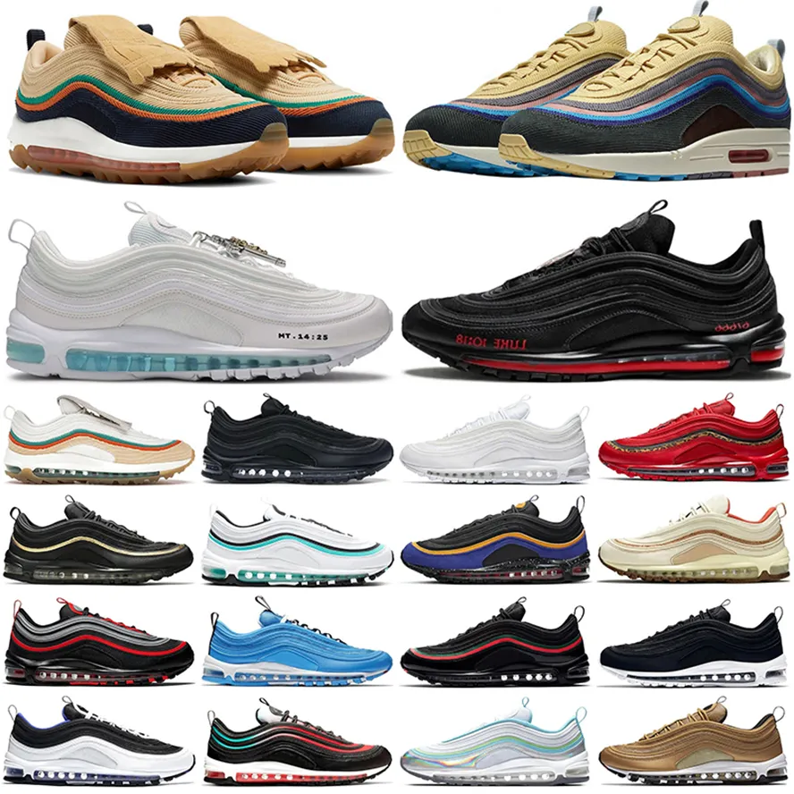 

2023 OG 97s 97 Shoe Men Women Running Shoes Chaussure Mschf Lil Nas x Satan Jesus Triple White Undefeated Black Sean Wotherspoon Bred Outdoor Sports Trainers, Box