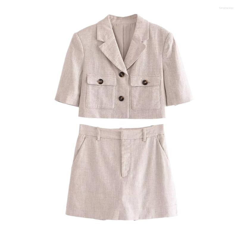 

Women's Tracksuits Maxdutti Blogger Retro Single Breasted Two Pieces Sets Short Suit Top High Waist Skirt Fashion Culottes Women, Khaki