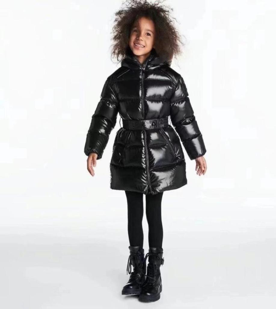 

Down Coat Kid Coats Hooded Baby Clothes Kids Designer Thick Warm Outwear Girl Girls designers Long Belt With Letters Zipper Jacket9777438, Black