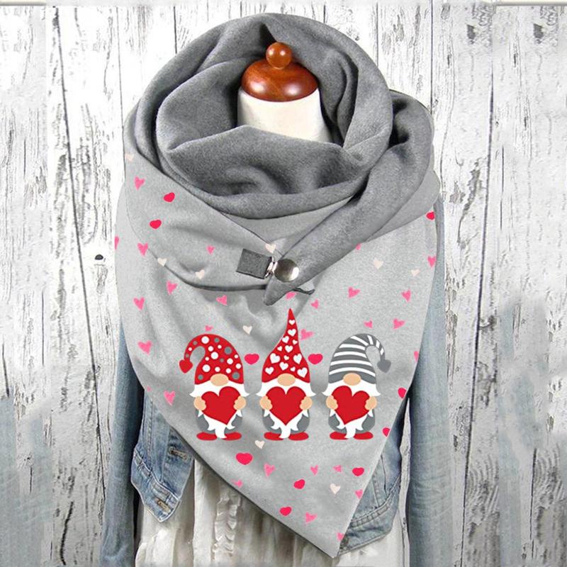 

Scarves Women's Fashion Scarf Cotton Cartoon Valentine's Day Print Warm Button Turban Wrap Scarve