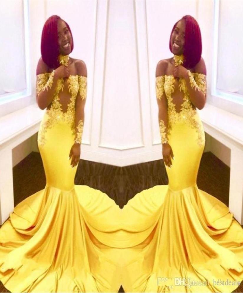 

New Elegant Yellow Off the Shoulder Lace Prom Dresses Formal Long Sleeves Mermaid Appliques Satin Arabic Evening Gowns Formal Dres8280750, Dark green